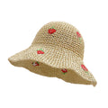 Women Sun Strawberry Woven Fisherman Hat Beach Bucket Breathable Handwoven Bucket Paper Straw Hat
