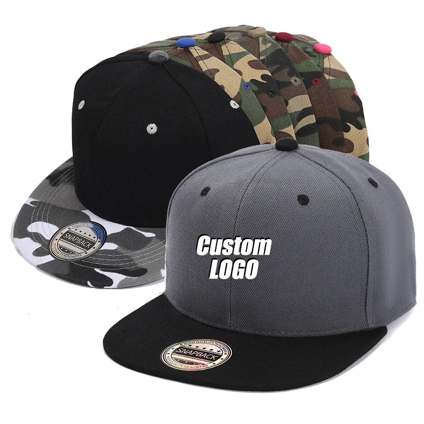 Custom Logo Embroidery Print Flat Brim Hat Multiple Styles Plain Blank Snapback Caps Unisex Fitted Sporty Outdoor Cycling