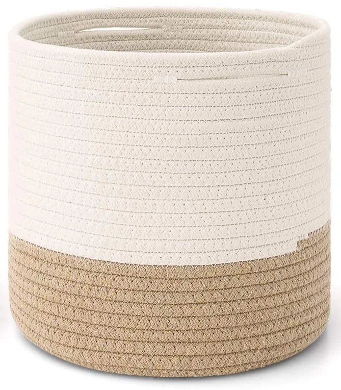 KUYUE Small Home Storage Foldable Fabric Basket with Cotton Rope Handles Laundry Basket in Convenient Opp Bag