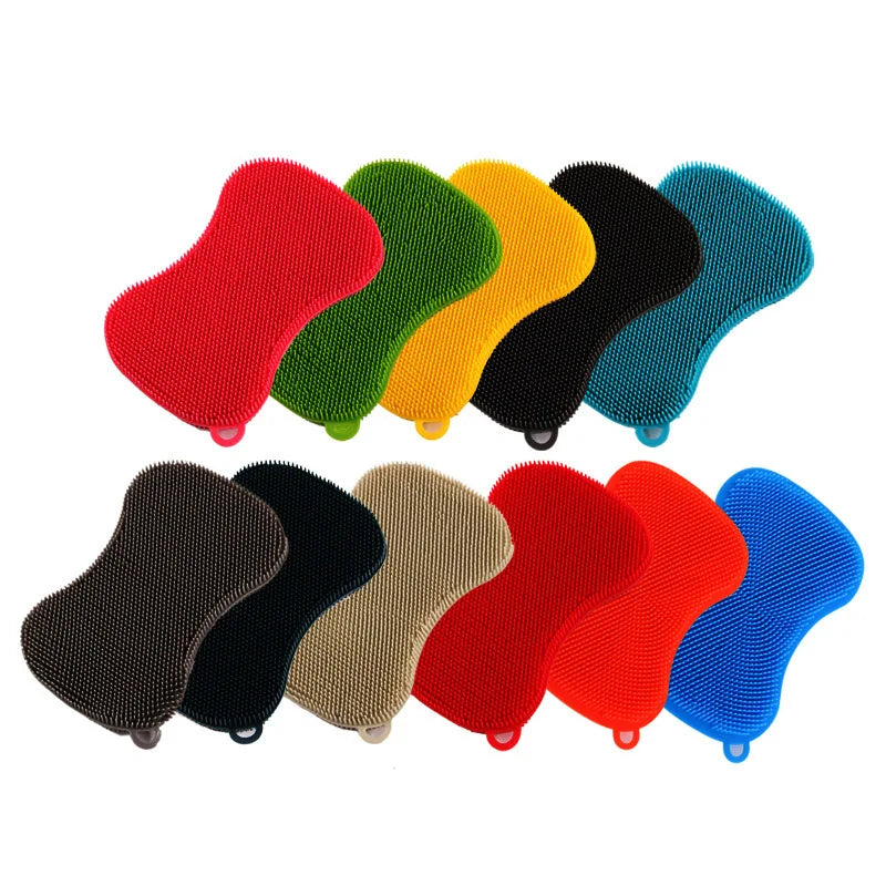 Wholesale Eco-Friendly Soft Comfortable Silicone Dish Sponge Washing Brush Scrubber Reusable Kitchen Cleaning Brush