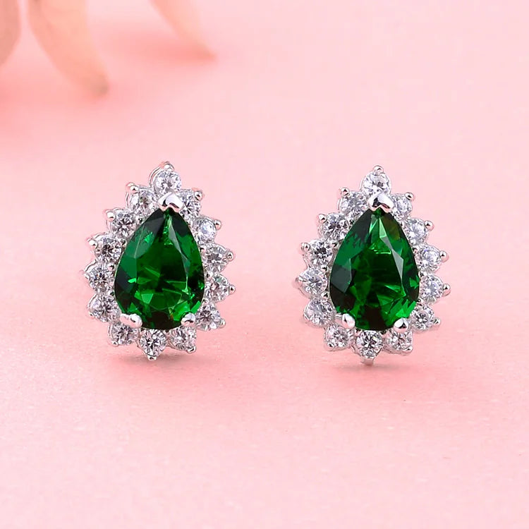 AAA Cubic Zirconia Pear Cut Waterdrop Diamond Earrings Ring 925 Sterling Silver Gold Plated for Wedding Engagement or Party