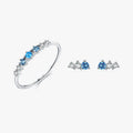 Korean Fashion INS Pure 925 Sterling Silver Delicate Blue Zircon Earrings Ring Jewelry Sets for Women Girls