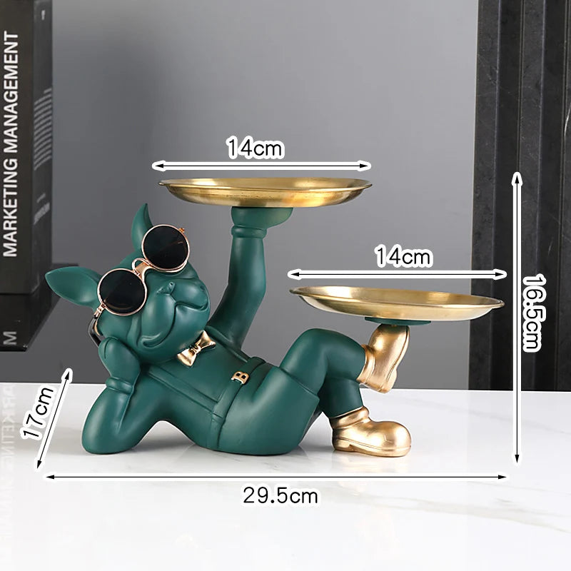 French Pitbulls Resin Storage Box for Keys Desktop Mobile Phone & Remote Control Stylish Home Decor Tray