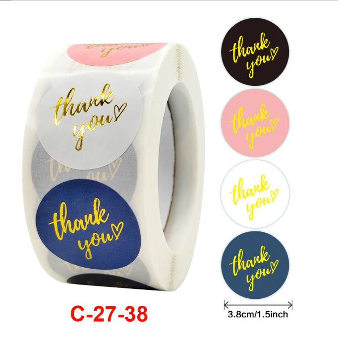 Roll up Hot Colored Gold Thank You Sticker Business Gift Decorative Envelope Seal Sticker Label