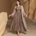 BA5031 Fashion Ramadan Robe Hand Diamond Satin Open Kaftan Two Piece Set Middle East Dubai