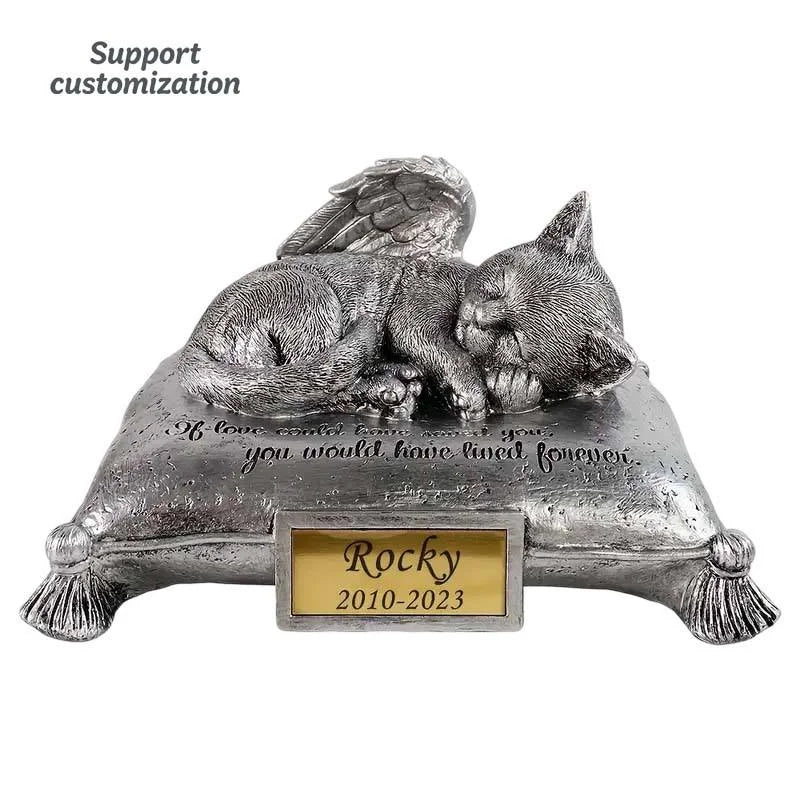 Personalized Resin Cat Memorial Statue Angel Wing Pillow Design Hand-painted Custom Remembrance Artistry Indoor Decorative Pet