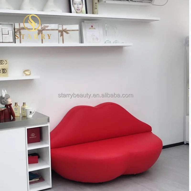 Modern Sectional Office Sofa Set with Red Lip Shape Design for School Park Workshop Use
