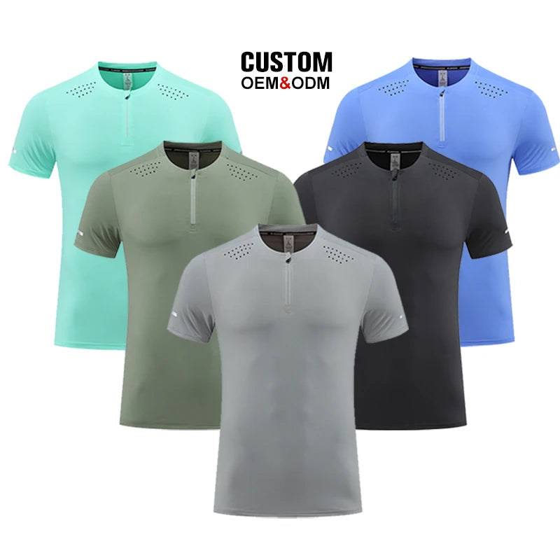 Men's Sporty Athletic 1/4 Zipper Crew Neck Short Sleeve Fitness Running Top Casual Knitted Woven Shirt Solid Pattern Digital