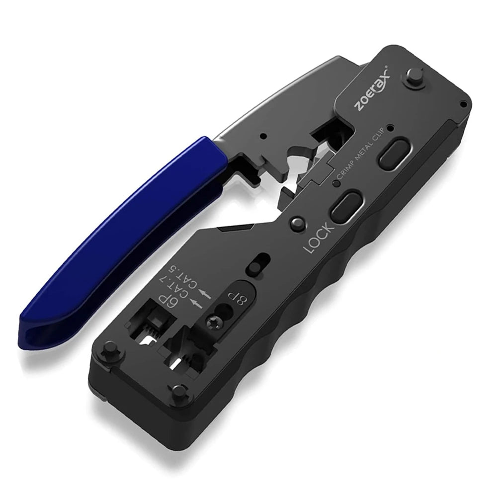 ZOERAX Crimping Tool Pass Through 8P 6P RJ45 Plier for Cat7 Cat6A Cat5e Connectors Modular Crimper Ethernet Wire Cutter Crimper