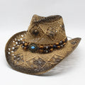WoZhen Stained Classical Paper Caps Western Cowboy Beach Handmade Mexico Straw Sombrero Hat