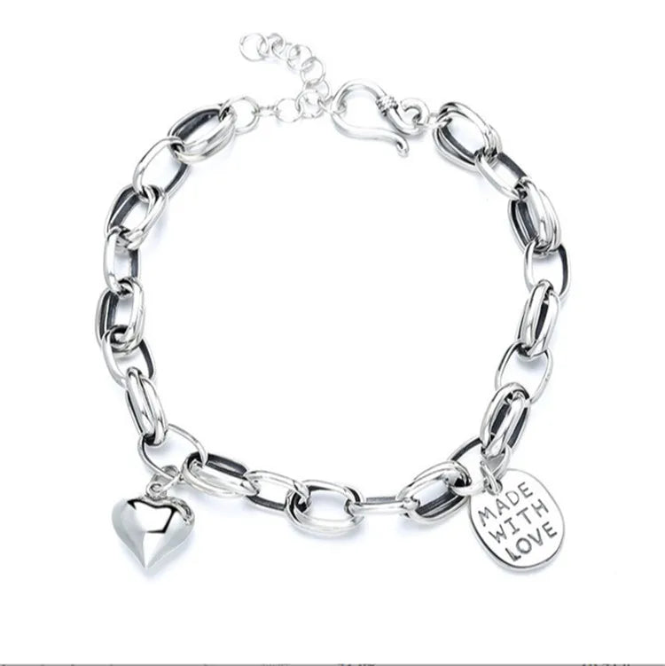 Popular Classic Retro Oval 925 Women's Sterling Silver Jewelry Bracelet