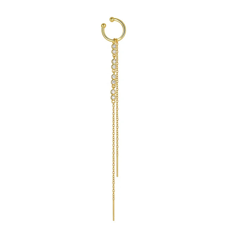 925 Sterling Silver Vintage Tassel Chain Clip Cuff Earrings for Women 18 Gold Plate Earrings Hip Hop Jewelry Fine Jewelry