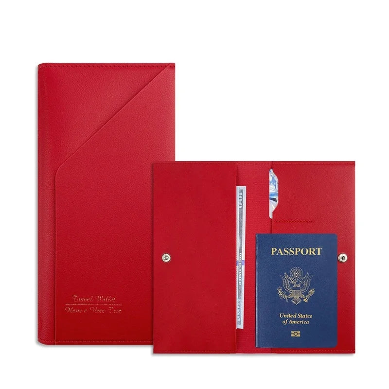 Portable Travel Essential Big Capacity Wallet Cash Cards Air Ticket Holder with Snap Durable Premium PU Leather Passport Bag