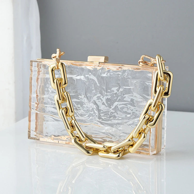 New Design Girls Transparent Evening Bag Women Ice Crack Pattern Acrylic clear Clutch Bag