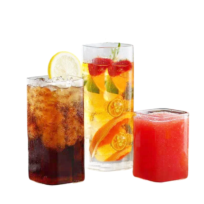 Handblown Square Shaped Drinking Glass Mug Juice Milk Coffee Beer Water Glass Cup Juice Heat-resistant