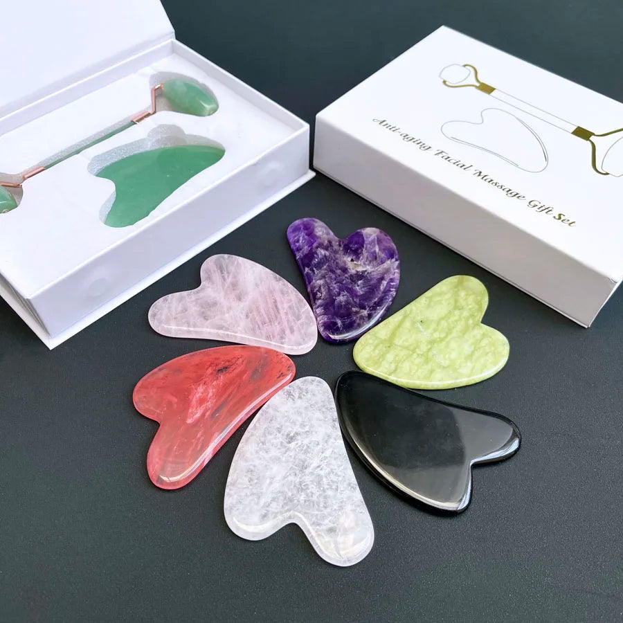 Wholesale Crystal Stone Roller Facial Massager Roller Jade Roller Face Massage Gua Sha Set