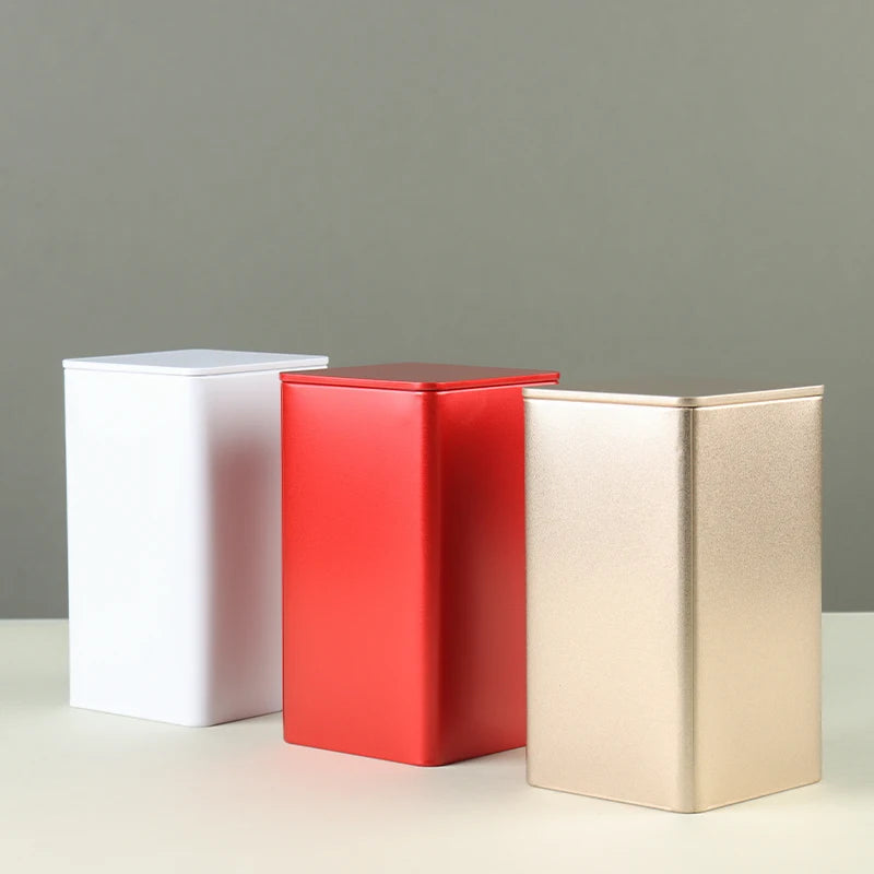 Custom Square Metal Tea Tins RTS 85*85*H150mm Tinplate Frosted Can for Coffee Chocolate Candy Nut Food Packaging