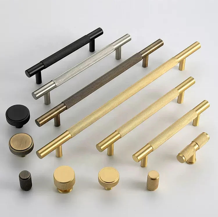 Hot Sale Luxury Antique Coffee Silver Black Gold Solid Kitchen Cabinet Knurled Brass Handle