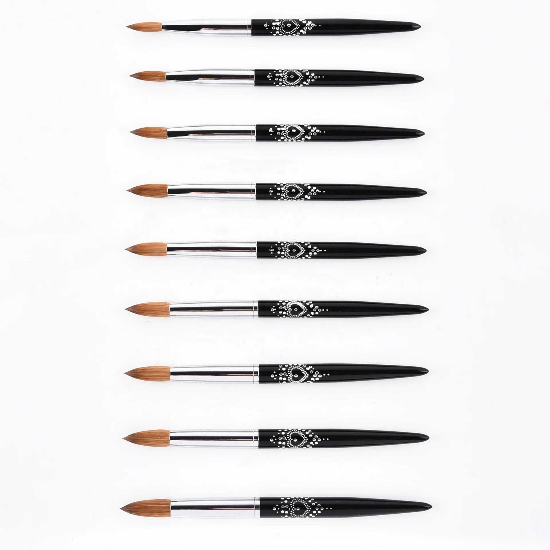 Oval Shaped Black Metal Handle Nail Art Brushes Kolinsky Hair Manicure Brushes with Rhinestones for Acrylic Nail Art
