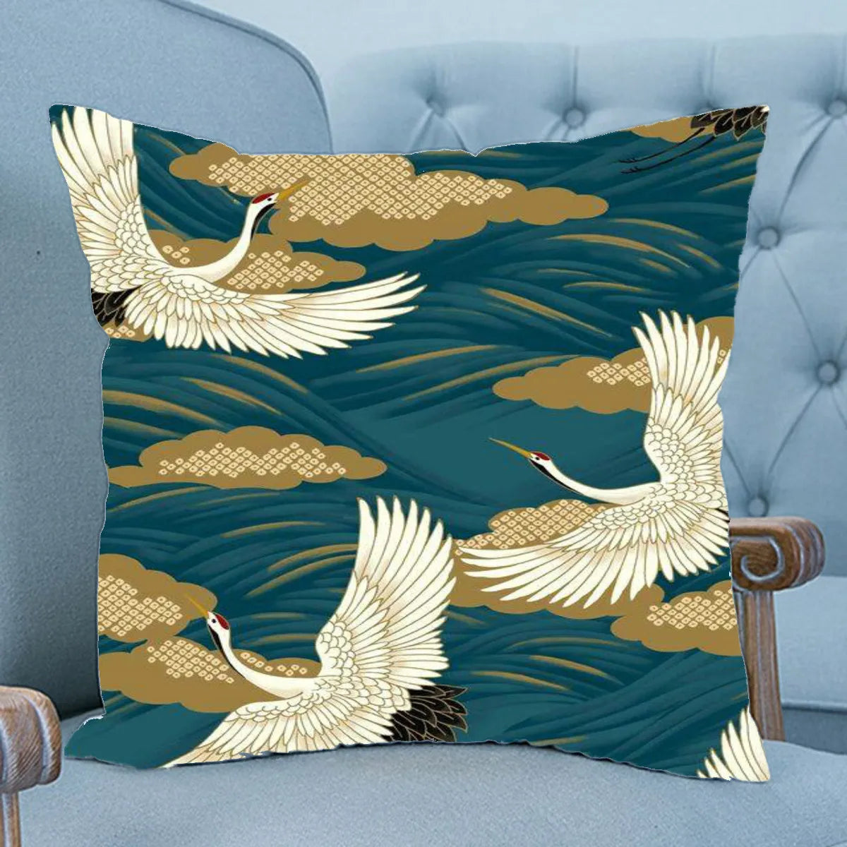 Vintage Bird Cranes Chinese Style Square Throw Cushion Cover Pillow Case Home Sofa Decor