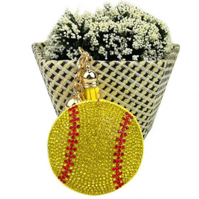 Promotion Fashion Baseball Softball Bling Sparkly Key Chains Bag Charms Baseball Football Basketball Rugby Rhinestone Keychain