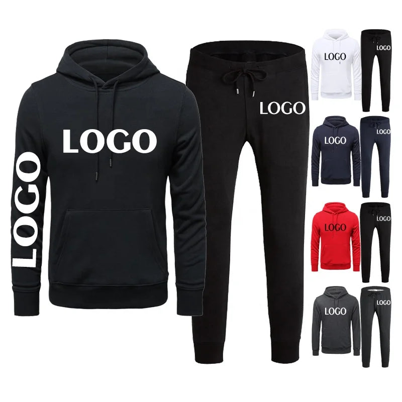 Tracksuit Men Hot Sale Hoodies Suits Solid Sets Men Sweatshirts Sweatpants Spring Winter Fleece Hooded Pullover 2 Pieces Set