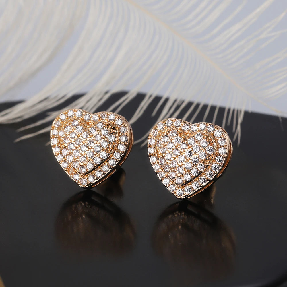CAOSHI Sweet Jewelry Diamonds Zircon Full Filled Shiny Earrings Women Girls Heart Gold Lovely Stud Earring