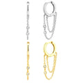 FUAMAY 18K Gold Plated Chain Link Earrings Dainty Two Bezel Zircon Stone Silver Chain Hoop Earrings for Wedding or Party Gift