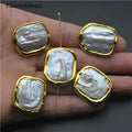Wholesale Trendy Gold Plated Natural Freshwater White Pearl Rectangle Irregular Shape Bead for Jewelry Necklace Bracelet  Making