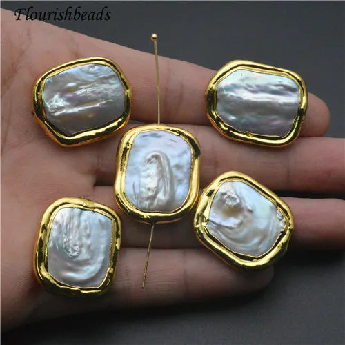 Wholesale Trendy Gold Plated Natural Freshwater White Pearl Rectangle Irregular Shape Bead for Jewelry Necklace Bracelet  Making