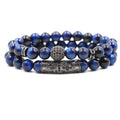 Fashion 2pcs/set Elastic Natural Stone Jewelry Black Stone Micro Inlay Zircon Ball Strand Chain and Bead Bracelet Set for Men