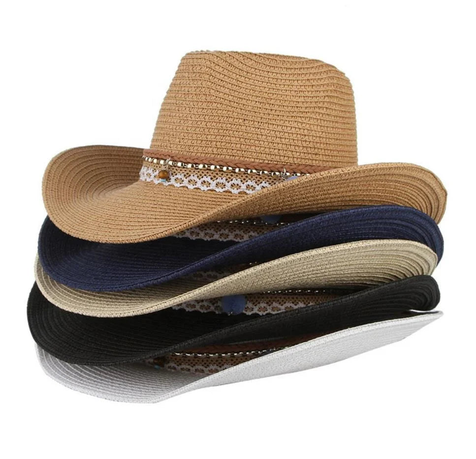 2026 Best Selling Mexico Straw Hat Custom Women Cowboy Hats Western Panama Beach Hats with Ribbon