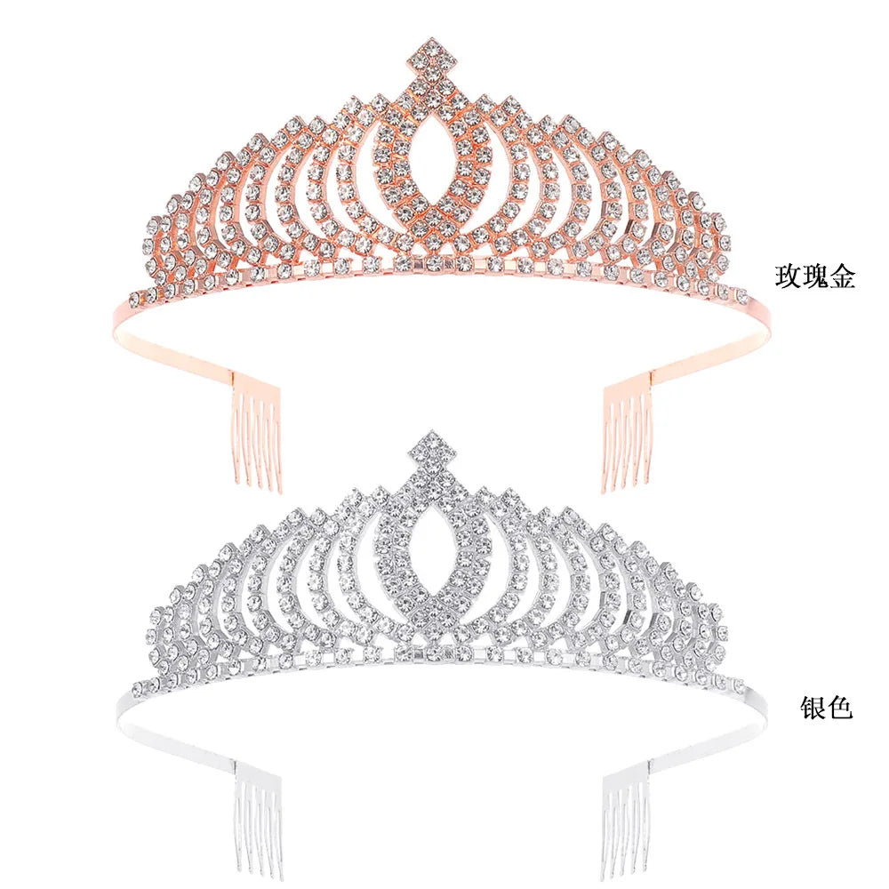 HPG23 Wholesale Fashion Bridal Crown Rhinestones Princess Tiaras With Comb Wedding Head Jewelry