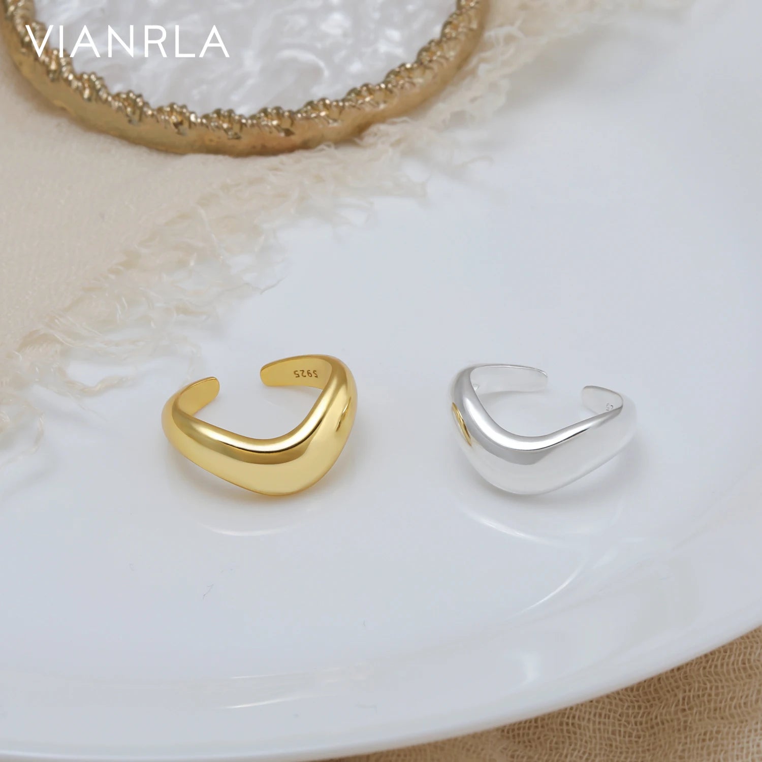 VIANRLA 925 Sterling Silver Ring 18K Gold Plated Open Adjustable Ring Minimalism Jewelry