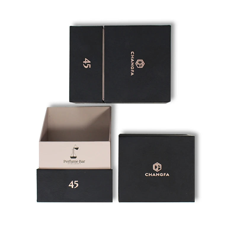 Luxury Black Coated Rigid Perfume Packaging Gift Box Custom Logo with Matt Glossy UV Lamination for Cosmetics