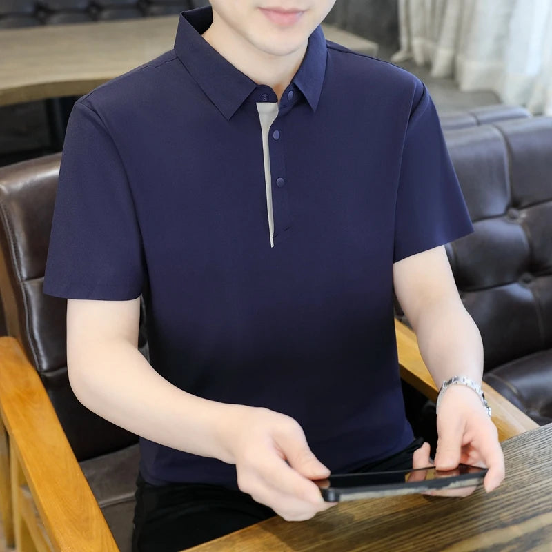 Wholesale High Quality Ice Silk Polo Shirt Summer Fashion Simple New Style Seamless Quick Drying Breathable Business Polo Shirt