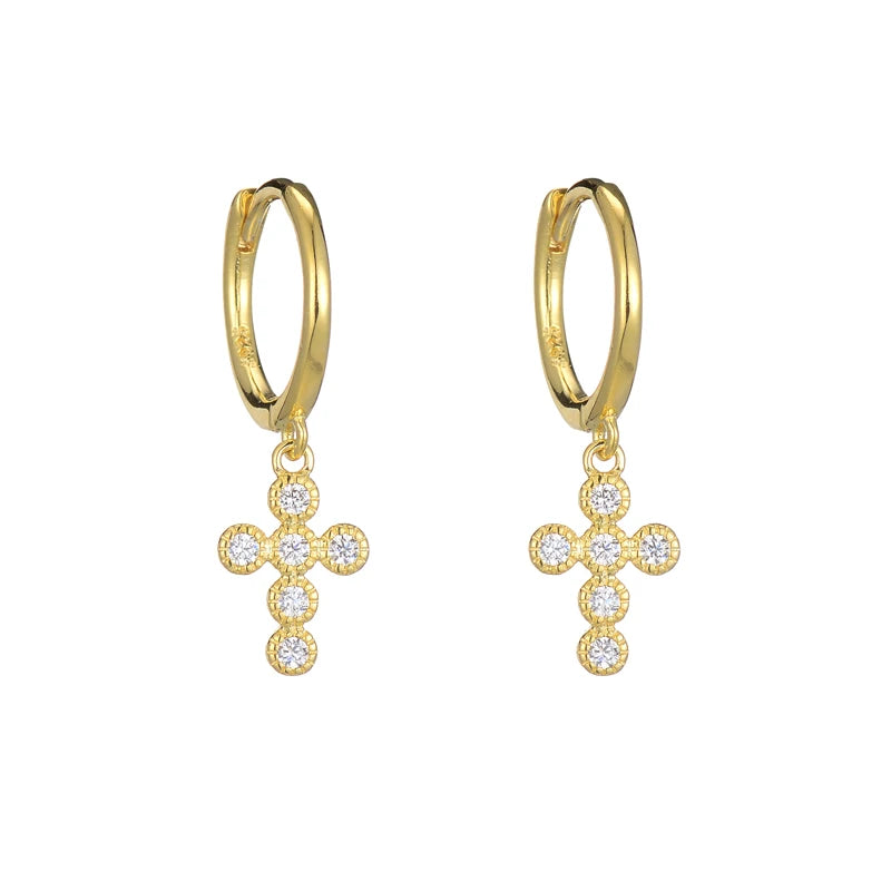 925  Silver Cross Zircon Hoop Dangle Hoop Earring for Women Fashion Jewelry
