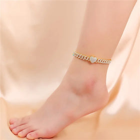 Women's Vintage Style Gold-Plated Alloy Jewelry Anklet with Heart Cuban Chain for Party Fashion Jewelry