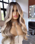 Wholesale Long Silky Straight Honey Blonde Human Hair Wig With Bang 100 Virgin Human Hair Pre Plucked Highlight Lace Front Wig