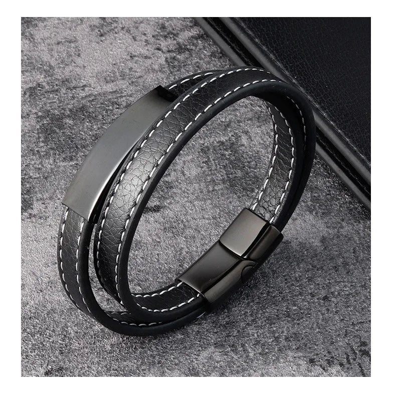 European Genuine Leather Wrap Bracelet for Women Titanium Steel Buckle Leather Braided Bracelet for Couple OT-090
