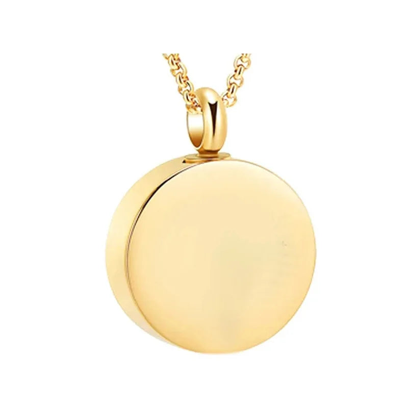 18K Gold Plated Pet Stainless Steel Round Urn Pendant Cremation Necklace with Zircon for Ashes Memorial Jewelry
