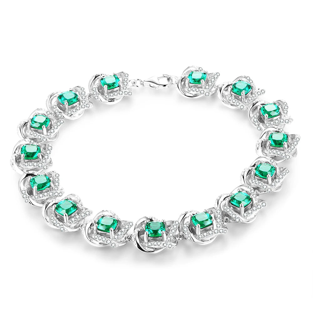 Factory Directly Zambian Emerald Tennis Pillow Shape Bracelet With White CZ Synthetic Gemstones Bracelet for Women Gift