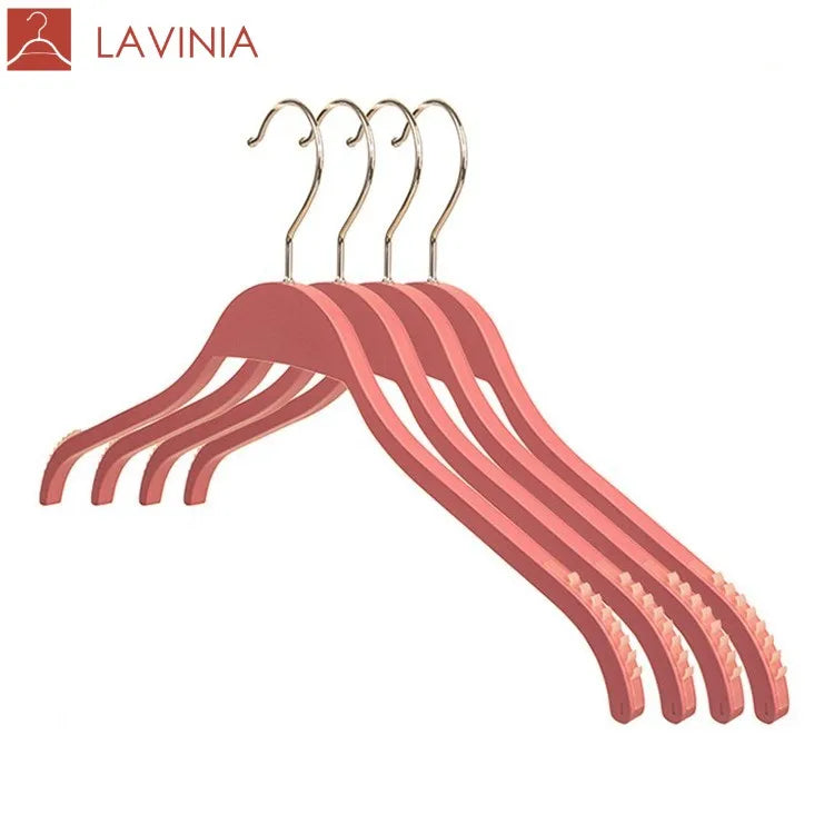Lavinia Pink Wholesale Top Quality Wood Hanger Customized Logo Plywood Modern Wood Hanger Wooden Hangers for Clothes Store
