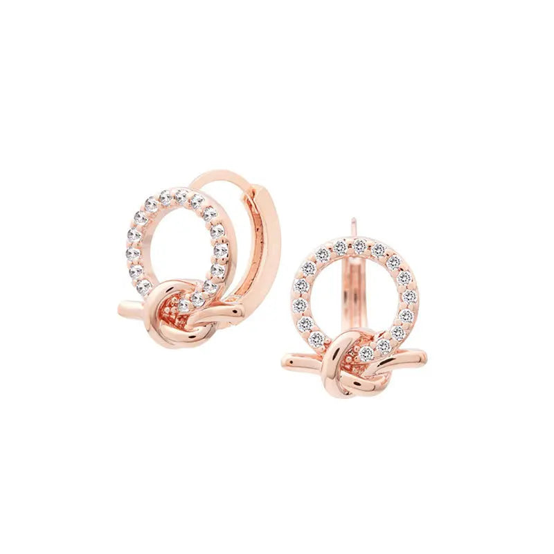 925 Sterling Silver Bow Knot Circle Stud Earring 18k Gold Plated Cubic Zirconia Rope Knot Stud Earrings for Women