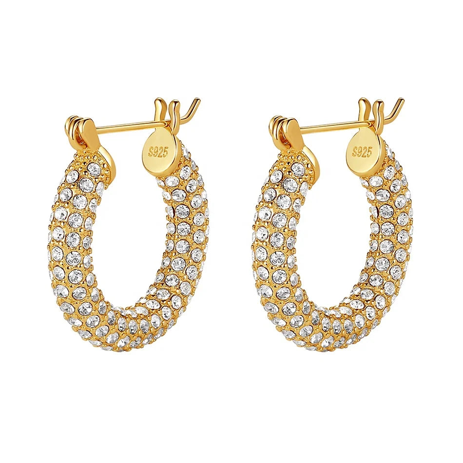 Nagosa Luxury 925 Sterling Silver Jewelry Wholesale 18k Gold Vermeil Pave Cubic Zirconia Chunky Big Huggie Hoop Earrings
