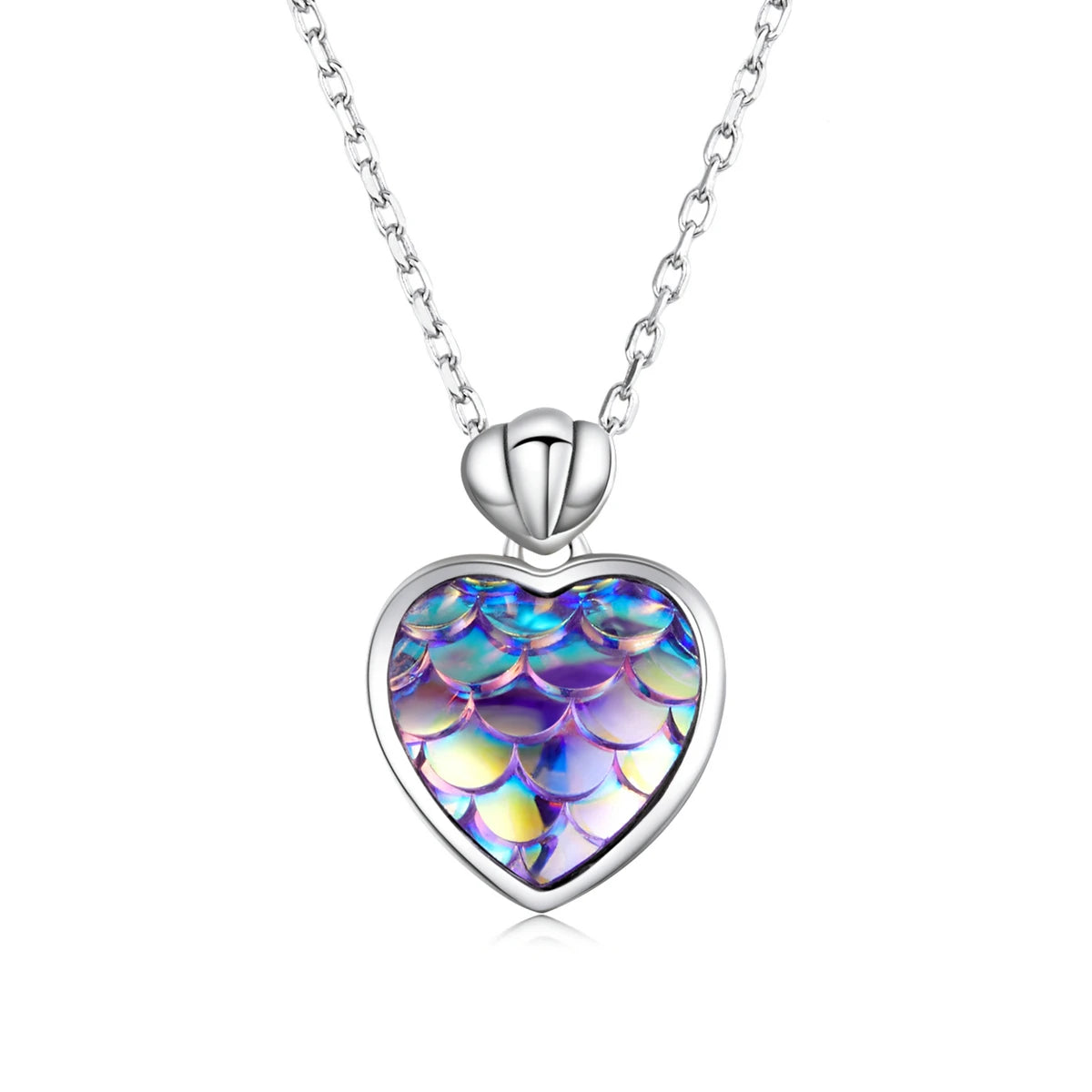 925 Sterling Silver Fine Chains Necklace with Fish Scale Heart Pendant Love Gift for Female Featuring Snake Chain SCN468