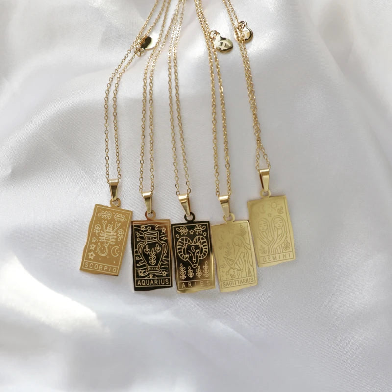 Joolim Jewelry 18K PVD Gold Double Side 12 Zodiac Pendant Necklace Stainless Steel Necklace Jewelry MegaBDM
