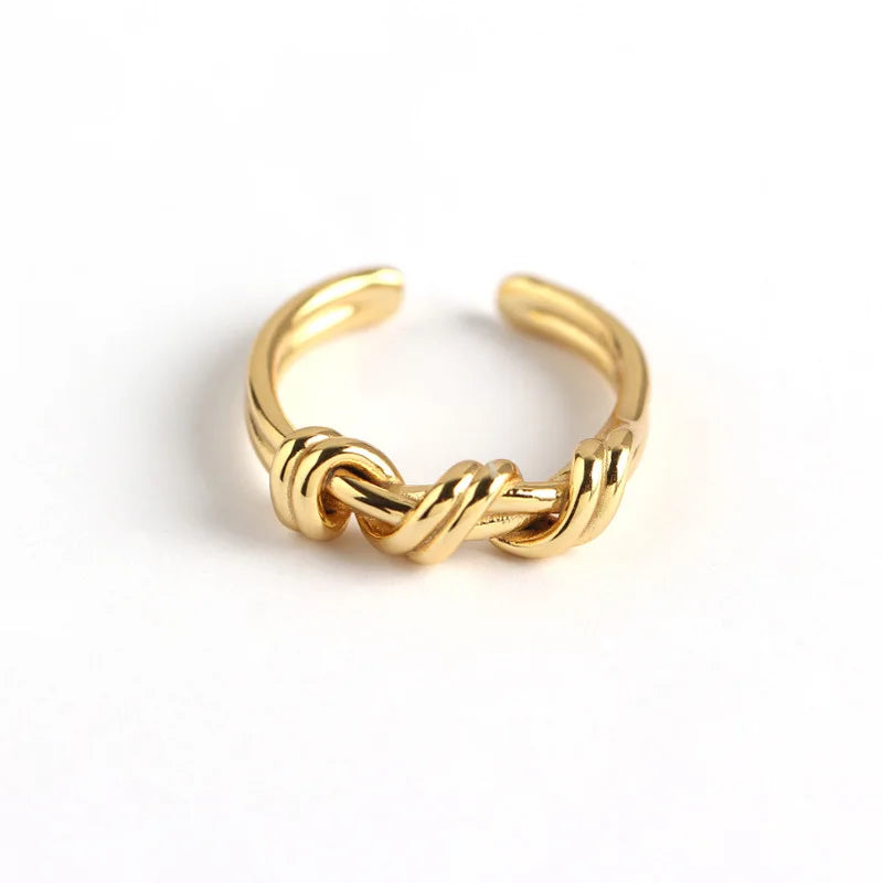 Korean Style 925 Sterling Silver Knot Winding Rings Simple Open-end Ring for Women