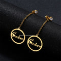NEWNORTH Custom Name Drop Earrings Stainless Steel Jewelry 18K Gold Plated Personalized Tassels Name Stud Earrings for Woman