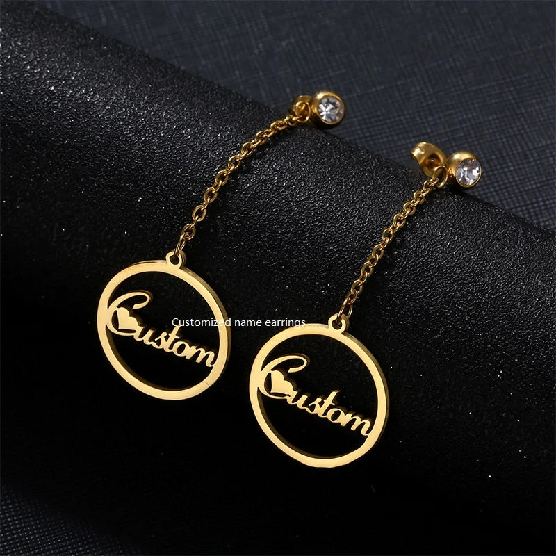 NEWNORTH Custom Name Drop Earrings Stainless Steel Jewelry 18K Gold Plated Personalized Tassels Name Stud Earrings for Woman